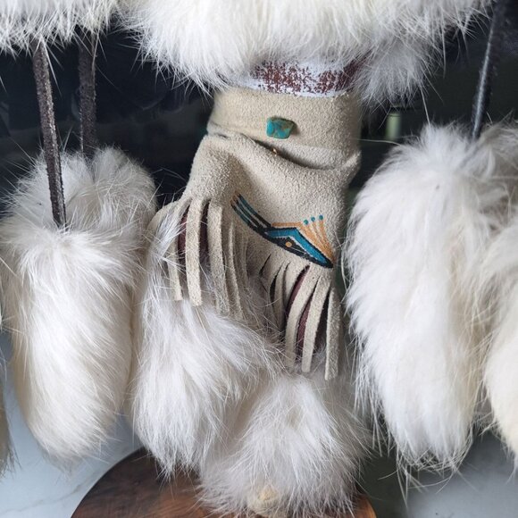 Kachina Doll Eagle Julie Loley 402706 Fur Wood Navajo Dineh Turquoise 12 Inch - Picture 6 of 16